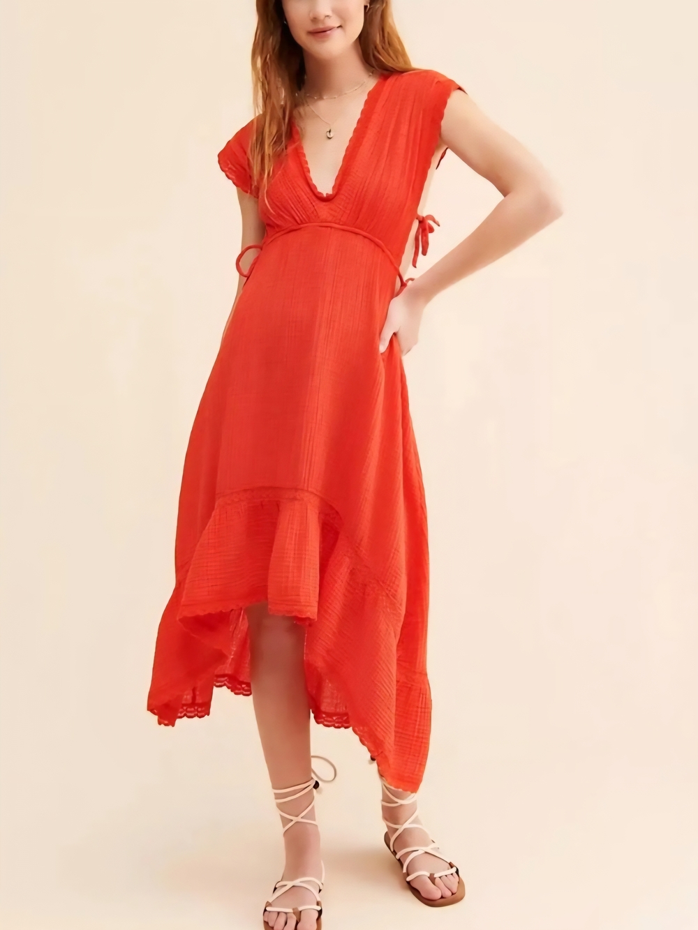 Anthropologie The Silvana Red High-Low Tie-Side Dress - Picture 2 of 7